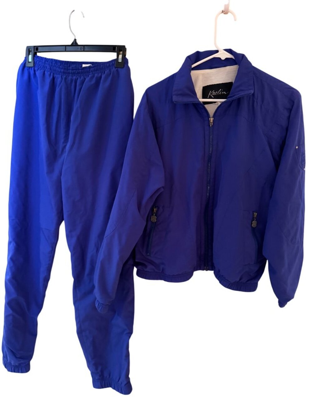 Kaelin Womens Two Piece Tracksuit Size Large Blue Polyester Athleisure Vintage